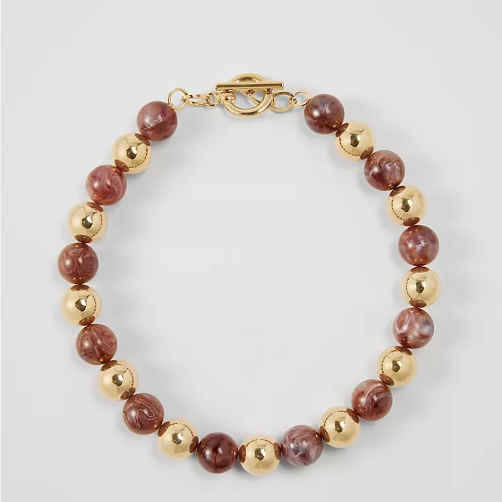 Ann Taylor Gold and Brown Beaded Necklace